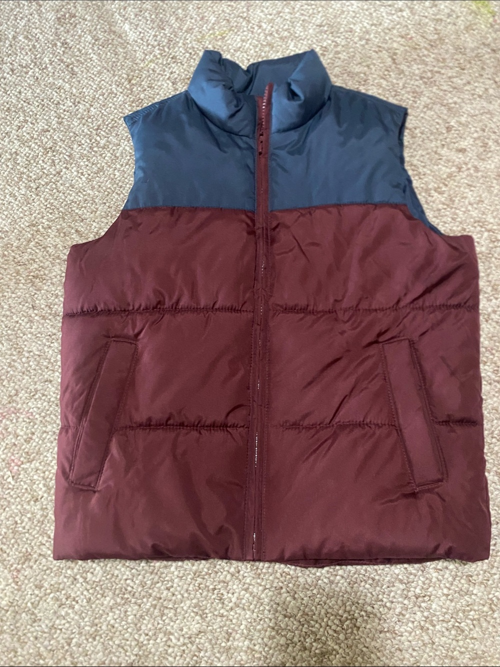 Boy’s  Two-Tone Quilted Puffer Vest - Burgundy and Navy